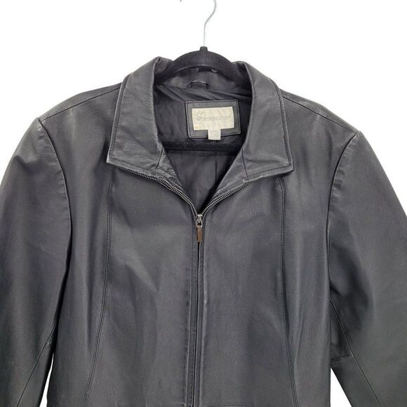 Vintage 80's Worthington Leather Jacket Sleek Moto Zip Up Collared Black L - Picture 6 of 11